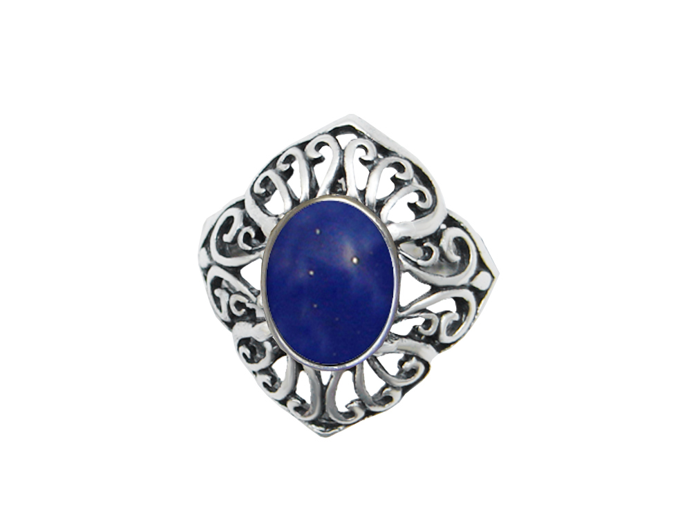 Sterling Silver Filigree Ring With Lapis Lazuli Size 7